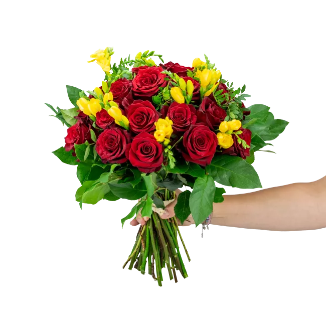 Bouquet of roses with freesia